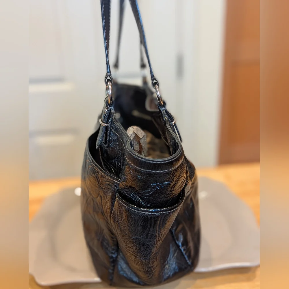 Coach Gallery Embossed Black Patent Leather Tote Bag EUC - Picture 5 of 11